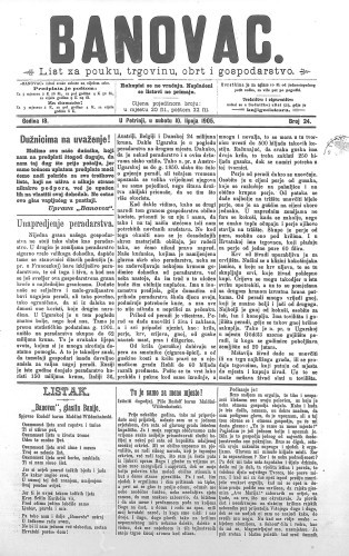 Banovac  : list za pouku, trgovinu, obrtnost i gospodarstvo : 18,24(1905) / odgovorni urednik Dragutin Benko.