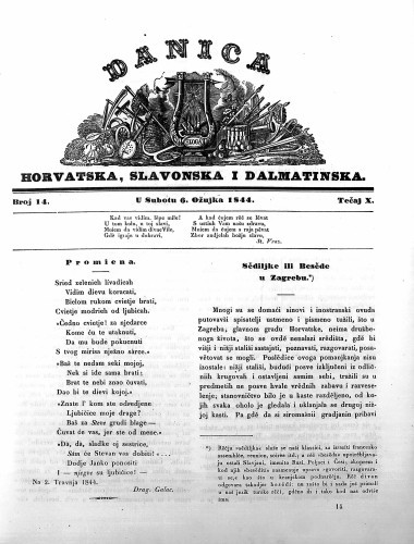 Danica horvatska, slavonska i dalmatinska : 10,14(1844)  / učrednik Ljudevit Gaj.