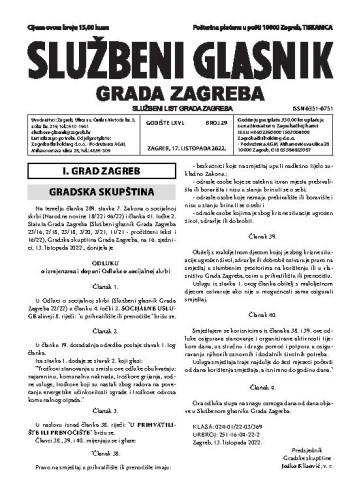 Službeni glasnik grada Zagreba : 66,29(2022) /  glavna urednica Mirjana Lichtner Kristić.