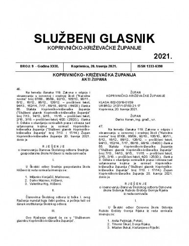 Službeni glasnik Koprivničko-križevačke županije : 29,9(2021) / glavni i odgovorni urednik Marina Horvat.