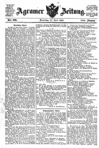 Agramer Zeitung : 29,96(1854) / für die Redaktion verantwortlich Ivan Sonvan. 
