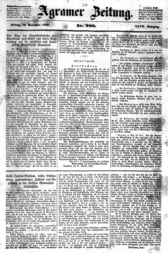 Agramer Zeitung : 27,260(1852) / Redakteur und Verlager F. S. Stauduar.