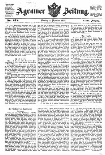 Agramer Zeitung : 28,278(1853) / Redakteur und Verleger F. S. Stauduar.