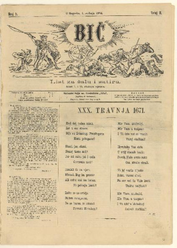 Bič   : list za šalu i satiru : 2,9(1884) / [odgovorni urednik Gavro Grünhut].