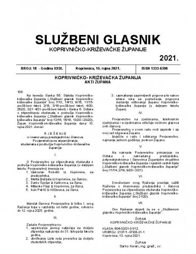 Službeni glasnik Koprivničko-križevačke županije : 29,18(2021) / glavni i odgovorni urednik Ljubica Belobrk Flamaceta.