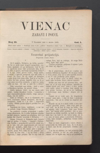 Vienac : zabavi i pouci. : 1,33(1869) / urednik Gjuro Deželić.