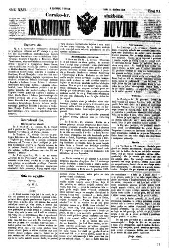 Carsko-kr. službene narodne novine : 22,21(1856)  / privremeni učrednik Dr. Demeter.
