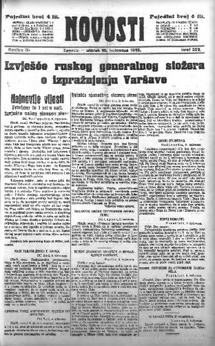 Novosti : 9,222(1915) / odgovorni urednik Mile Maravić.