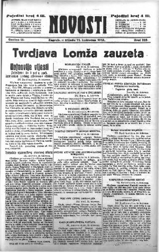 Novosti : 9,223(1915) / odgovorni urednik Mile Maravić.