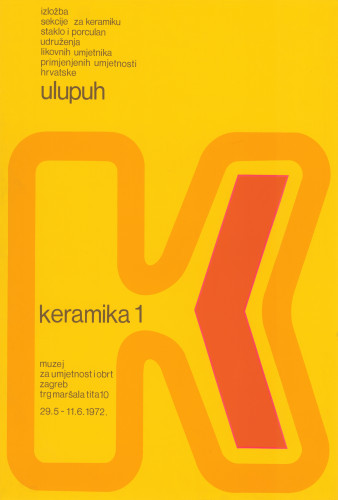 Keramika 1 : izložba sekcije za keramiku, staklo i porculan udruženja likovnih umjetnika primjenjenih umjetnosti Hrvatske.