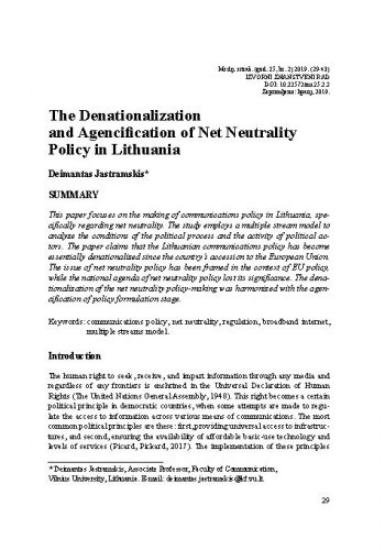 The denationalization and agencification of net neutrality policy in Lithuania / Deimantas Jastramskis.