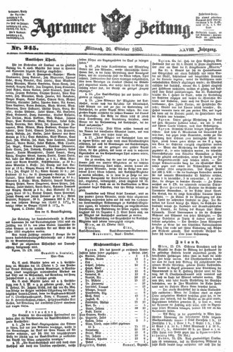Agramer Zeitung : 28,245(1853) / Redakteur und Verleger F. S. Stauduar.