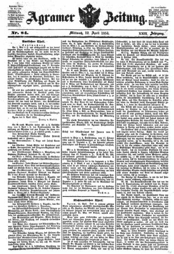 Agramer Zeitung : 29,84(1854) / für die Redaktion verantwortlich Ivan Sonvan. 