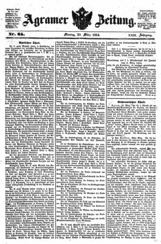 Agramer Zeitung : 29,65(1854) / für die Redaktion verantwortlich Ivan Sonvan. 