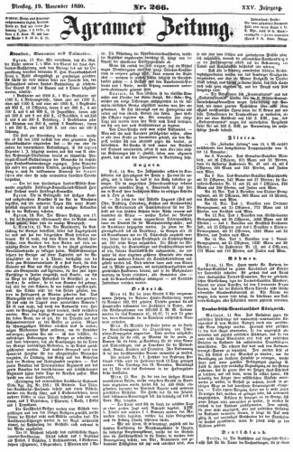 Agramer Zeitung : 25,266(1850) / für die Redaktion verantwortlich Ivan Sonvan
