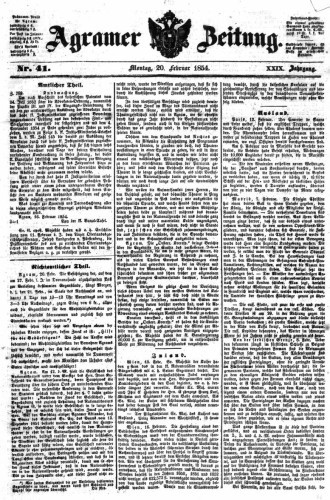 Agramer Zeitung : 29,41(1854) / für die Redaktion verantwortlich Ivan Sonvan. 