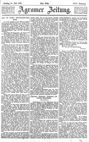 Agramer Zeitung : 24,96(1849) / Verleger und Redacteur F. S. Stauduar.