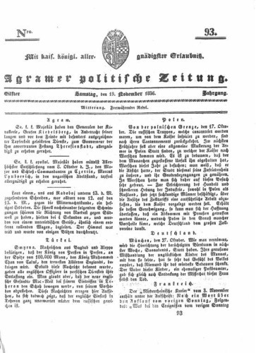 Agramer politische Zeitung : 11,93(1836) / Verlager und Redacteur Franz Stauduar und Ferd. Rosenau.