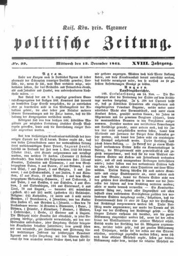 Agramer politische Zeitung : 18,99(1843) / Verlager und Redacteur Franz Stauduar und Ferd. Rosenau.