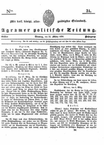 Agramer politische Zeitung : 11,24(1836) / Verlager und Redacteur Franz Stauduar und Ferd. Rosenau.