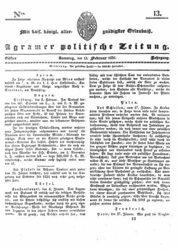 Agramer politische Zeitung : 11,13(1836) / Verlager und Redacteur Franz Stauduar und Ferd. Rosenau.