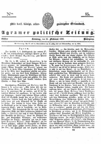 Agramer politische Zeitung : 11,15(1836) / Verlager und Redacteur Franz Stauduar und Ferd. Rosenau.