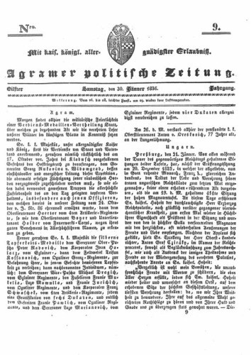 Agramer politische Zeitung : 11,9(1836) / Verlager und Redacteur Franz Stauduar und Ferd. Rosenau.