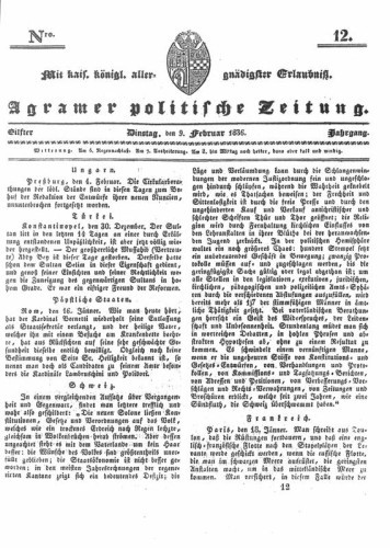 Agramer politische Zeitung : 11,12(1836) / Verlager und Redacteur Franz Stauduar und Ferd. Rosenau.