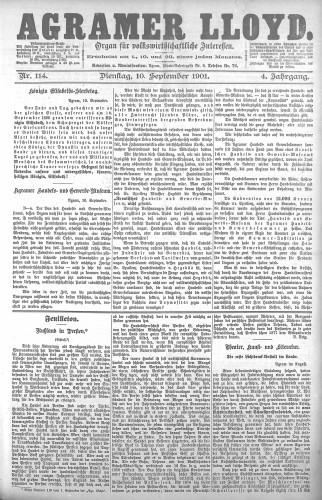 Agramer Lloyd  : organ für volkswirtschaftliche Interessen : 4,114(1901) / verantwortlicher Redacteur E. L. Blau.