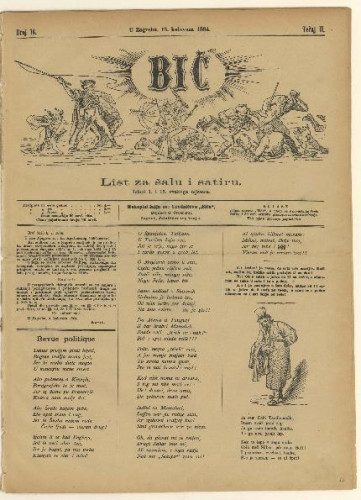 Bič   : list za šalu i satiru : 2, 16(1884)  / [odgovorni urednik Gavro Grünhut].