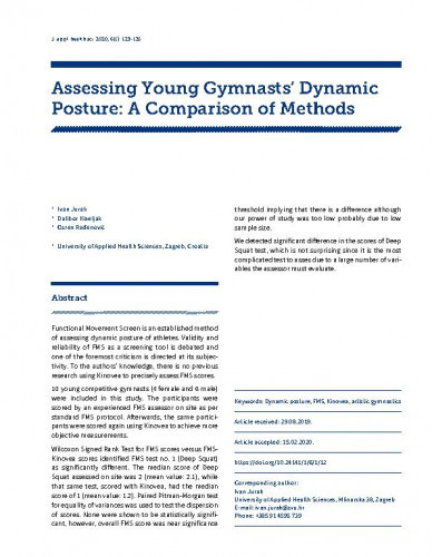 Assessing young gymnasts’ dynamic posture : a comparison of methods / Ivan Jurak, Dalibor Kiseljak, Ozren Rađenović.
