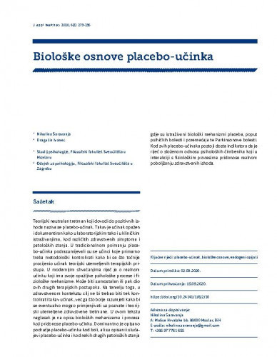 Biološke osnove placebo-učinka / Nikolina Šaravanja, Dragutin Ivanec.