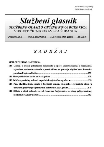 Službeni glasnik  : službeno glasilo Općine Nova Bukovica : 30,10(2023) / Općina Nova Bukovica ; odgovorni urednik Irena Stipanović.