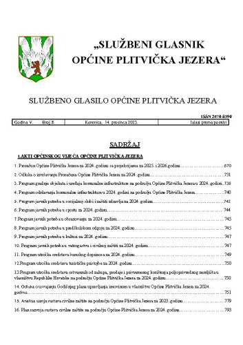 Službeni glasnik Općine Plitvička Jezera  : službeno glasilo Općine Plitvička Jezera : 5,8(2023) / glavni i odgovorni urednik Marija Vlašić.