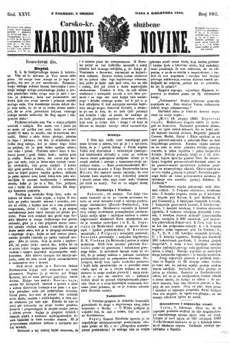 Carsko-kr. službene narodne novine : 26,182(1860)  / odgovorni učrednik Dr. Demeter.