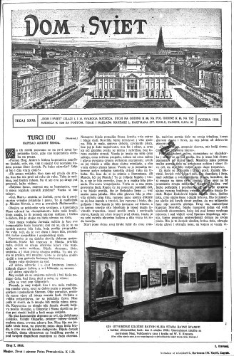 Dom i sviet  : ilustrovani list za zabavu, pouku i viesti dnevnih dogadjaja, javnom i društvenom životu, umjetnosti i znanosti, trgovini, obrtu, glazbi i kazalištu : 31,7(1918) / urednik Rudolf Kugli.