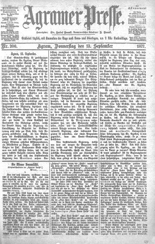 Agramer Presse  : 1,200(1877) / verantwortlicher Redakteur J. Frank.