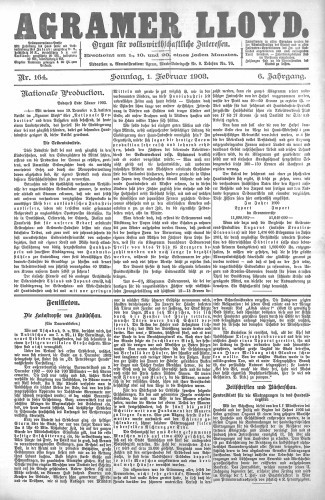 Agramer Lloyd  : organ für volkswirtschaftliche Interessen : 6,164(1903) / verantwortlicher Redacteur E. L. Blau.