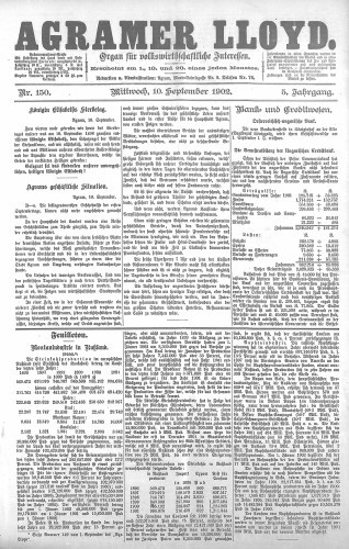 Agramer Lloyd  : organ für volkswirtschaftliche Interessen : 5,150(1902) / verantwortlicher Redacteur E. L. Blau.
