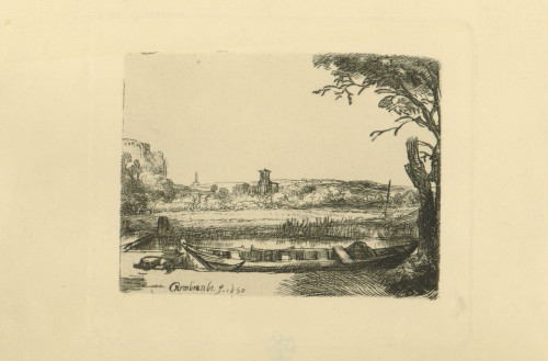 [Kanal s velikim čamcem i mostom]   / Rembrandt [Harmenszoon van Rijn].