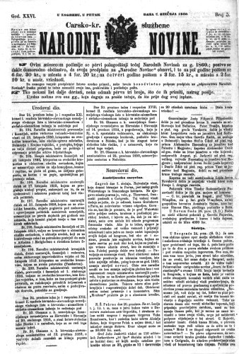 Carsko-kr. službene narodne novine : 26,5(1860)  / odgovorni učrednik Dr. Demeter.