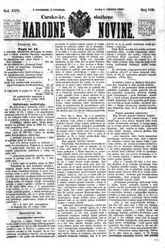 Carsko-kr. službene narodne novine : 26,129(1860)  / odgovorni učrednik Dr. Demeter.