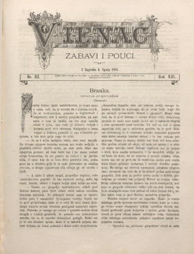 Vienac : zabavi i pouci. : 13,23(1881) / urednik August Šenoa.