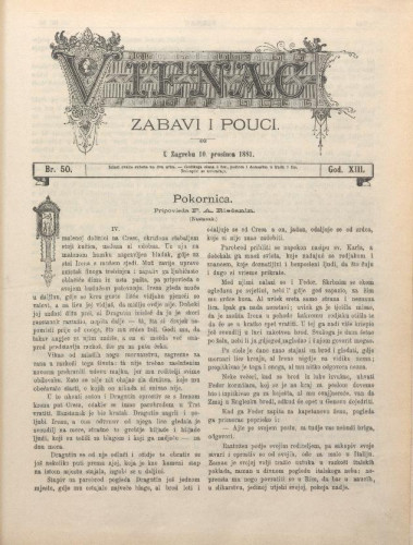 Vienac : zabavi i pouci. : 13,50(1881) / urednik August Šenoa.
