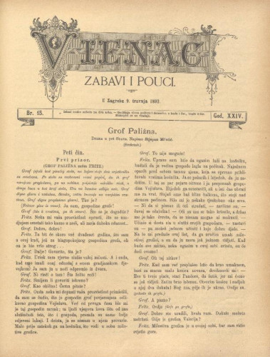 Vienac : zabavi i pouci. : 24,15(1892) / uredjuju V. Klaić i M. Maravić.