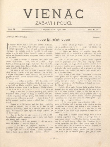 Vienac : zabavi i pouci. : 34,37(1902) / uredjuje Gjuro Arnold.