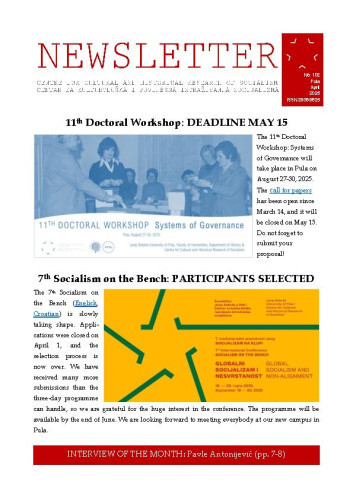Newsletter : 102(2025) / Centre for Cultural and Historical Research of Socialism = Centar za kultorološka i povijesna istraživanja socijalizma ; editors Igor Duda, Anita Buhin.