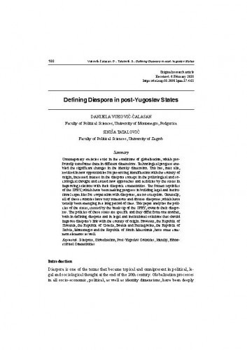 Defining diaspora in post-Yugoslav states / Danijela Vuković-Ćalasan, Siniša Tatalović.