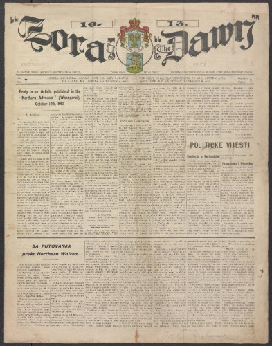 Zora : jedina hrvatska novina u cijeloj Australaziji = The Dawn : the only Croatian newspaper in all Australasia : 1, 7(1913).