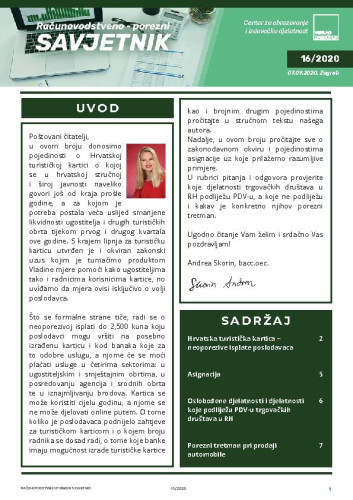 Računovodstveno-porezni savjetnik : 16(2020)  / glavni urednik Ivana Lukić.